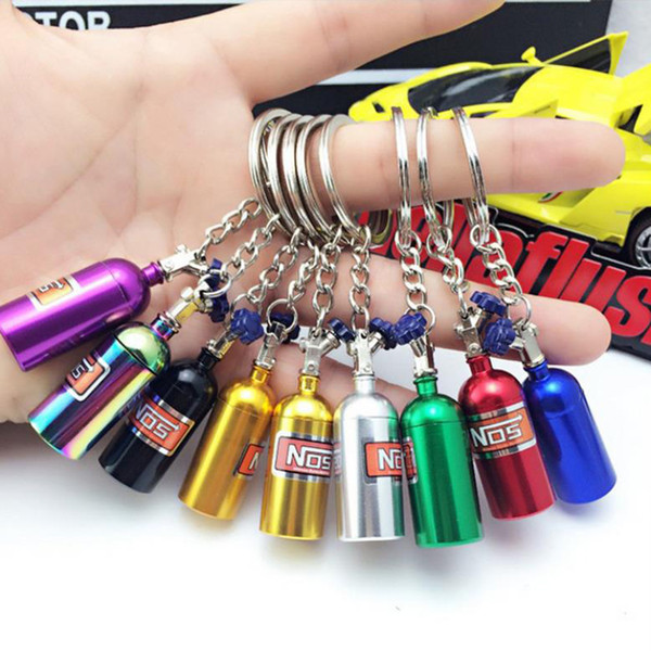 Hot NOS Turbo Nitrogen Bottle Metal Keychains Keyrings Car Keyring Men Women Creative Gifts Key Chain Bag Decor Mini Keyfob