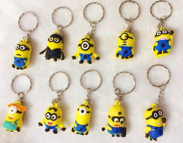 500pcs/lot Free DHL 2015 Hot Sale 3D Despicable Me Minion Action Figure Keychain Keyring Key Ring Cute Mix order 18 styles