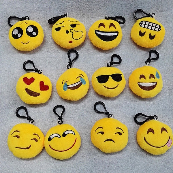 10pcs 6*2.5cm Cute Lovely Emoji Smile keychain Yellow QQ Expression face key chain key rings hang doll toy for bag car