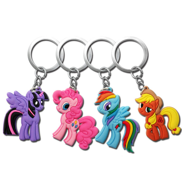 MOQ=10PCS My Little Horse Metal Key Chains Cute Cartoon Soft Key Ring PVC Anime Figure Keychain Car Key Holder Fashion Accessories wholesale