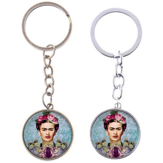 ROUND GLASS FRIDA KAHLO PORTRAIT PENDANT KEYCHAIN KEYRING AWESOME KEY ACCESSORIES KEY CHAIN KEY RING SUPER CABOCHON STYLE BAG ACCESSORIES