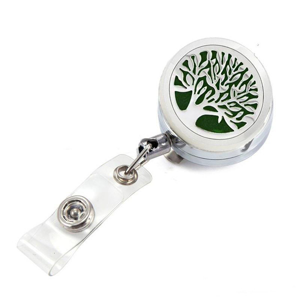 Life Tree Aromatherapy Locket Metal Retractable Badge Reel Key 30MM ID Card Clip Ring Lanyard Name Tag Card Holder Free Pads