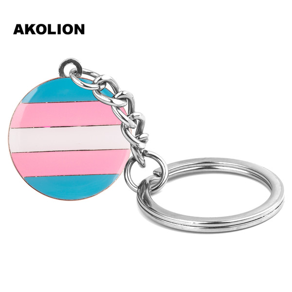 LGBT Transgender Pride Round Key chain Metal Key Ring Fashion Jewelry for Decorative