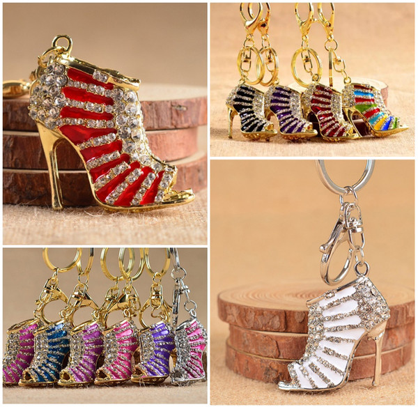 Fashion 3D Shoes Keychains Novelty High-Heel Shoe Key Chains Purse Handbag Charms Rhinestone Decor Sandal Keyring Gifts C1L