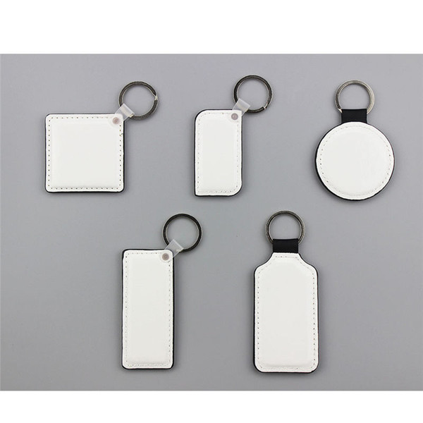 sublimation blank leather round Rectangle Square keychains hot transfer printing two sides can printed consumables new styles