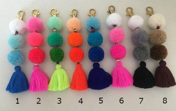 15pcs Pom Pom Keychain, Custom Tassel Keychain, Tassel Poms for Bags, Handmade Embellishments, Wholesale Wool Pom Keyring, Tassel Keyri