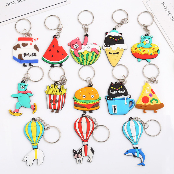 New cute PVC soft rubber key chain cartoon watermelon animal key chain pendant gifts Cartoon Keychains