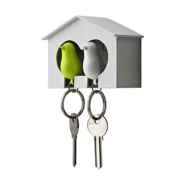 Lovely Lover Duo 2 sparrows birds whistle keychains key ring chain with bird house holder