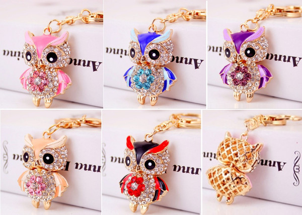 Bling Bling Crystal Rhinestone Cute owl Metal Keychain Keyring Car Keychains Purse Charms Handbag Pendant metal animal pendant keychain