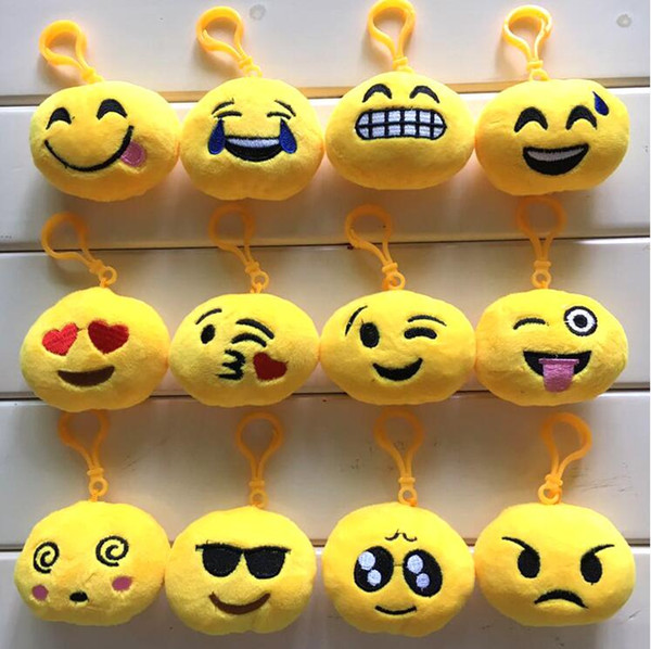 2017 New Key Chains 6cm Emoji Smiley Small pendant Emotion Yellow QQ Expression Stuffed Plush doll toy for Mobile bag pendant