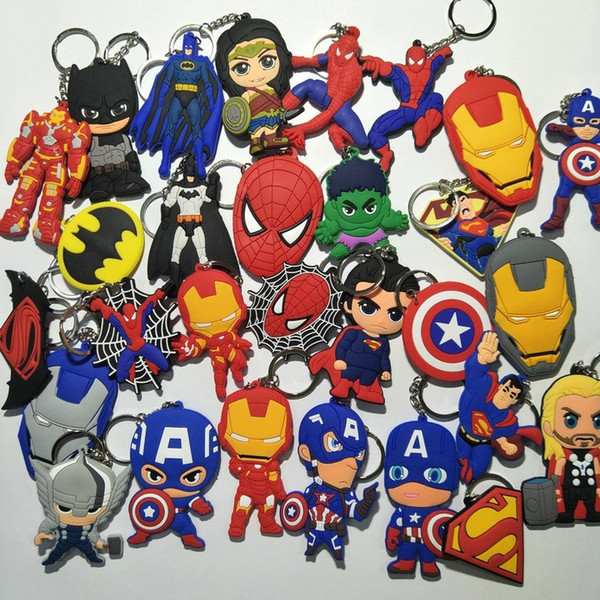 40 Style Popular Avengers Keychain Double-sided Soft Captain America Captain Death Batman Superman Keyring Pendant Hero for Men