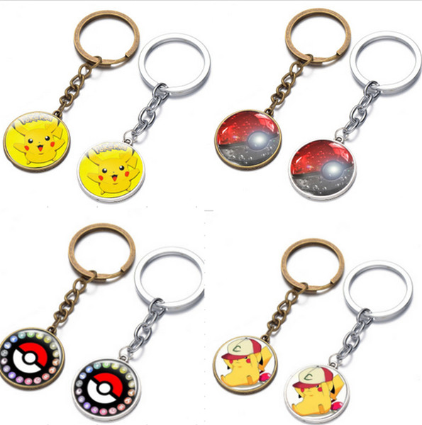 Fashion Poke Mon Pokeball keychain Poke Pocket Monsters Pikachu Cartoon keychains cabochon necklace Toys Gifts for women men kids