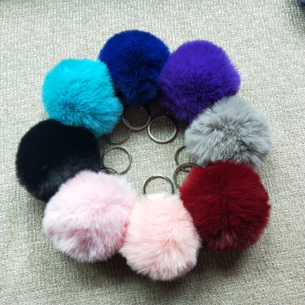 8CM 27Colors Fluffy Rabbit Fur Ball Key Chain Cute Cream Black Pompom Artificial Rabbit Fur Keychain Women Car Bag Key Ring