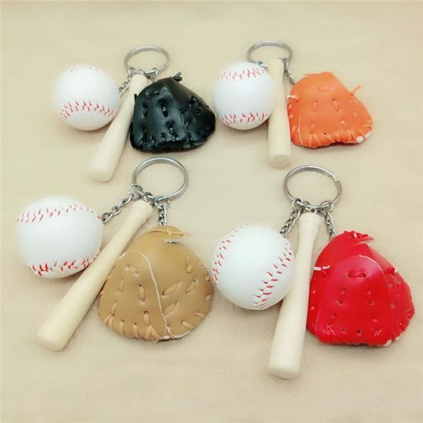 New Leather Baseball Goves Keychain Wood Baseball Bat Keychain Key Rings Bag Hangs Fashion Jewelry DROP SHIPPING 340032