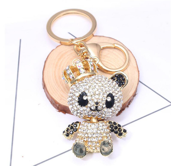 New Creative Diamond Resin Animal Panda Kids Key Chain Alloy Women Key Ring Pendant Key Chain