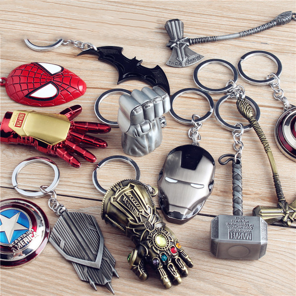 Superhero hammer Mask Pendant Keychain Zinc Alloy Metal Captain America Shield Key Chain Key Ring For Men Women Christmas Gift