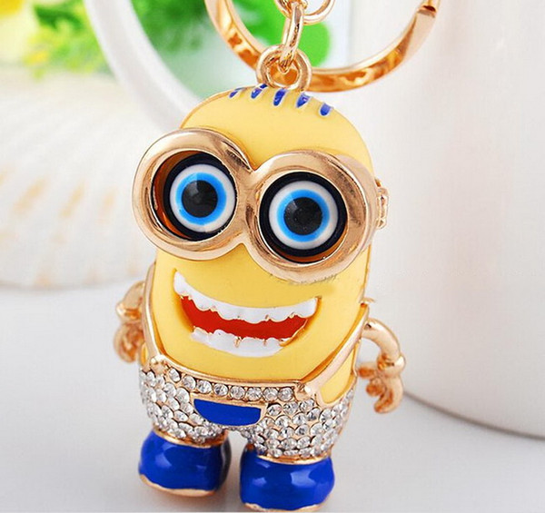 Luxury 3D Despicable Me Minion Action Figure Bling Fake Diamond Keychain Keyring Key Ring Wholesale by DHL/EMS Free Shipping