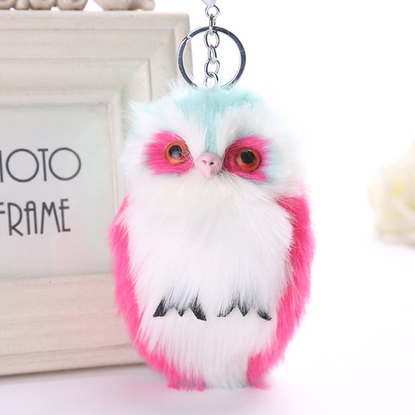 Free Shipping 2017 New Hot Imitation Rabbit Hair Keychain Owl Pendant Hair Ball Pendant Cute Animal Fur Bag Pendant Hair Ball Keyring