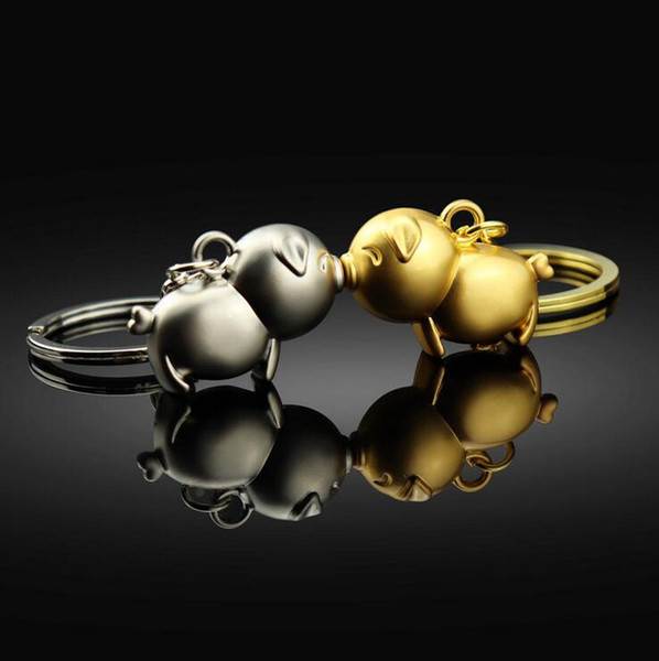 Cute Pig Keychains Keyring Bag Charm - Gold Silver Pig Metal Key Chain Ring Holder Decoration Keyfob Wedding Party Gifts Wholesale