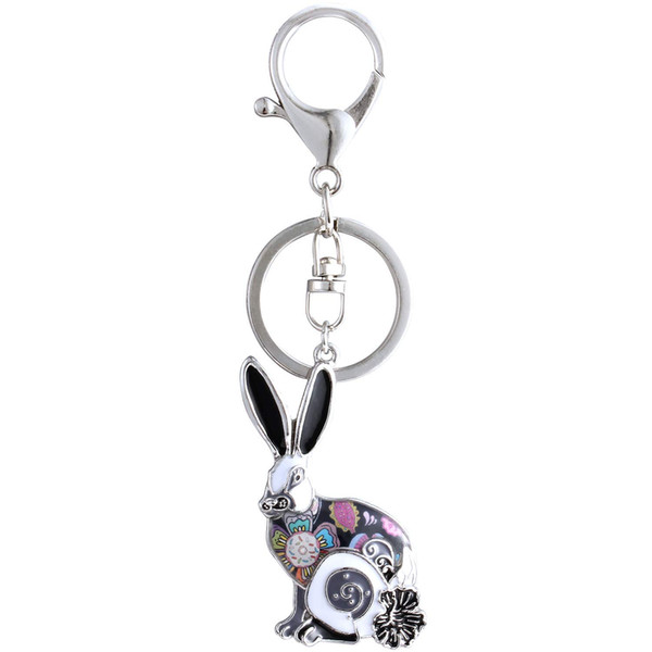 Unique Rabbit Keychain Gifts Women Multicolor Enamel Cute Animal Keyring Jewelry