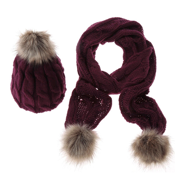 New Women Hat and Scarf Set for Women Spring Winter Warm Thicken Knitted Faux Fur Wool Hat Scarf 5 Colors Apparel Accessories