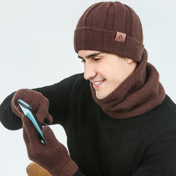 Winter Scarf Hat&Gloves Set Thick Touch Screen Gloves High Quality Beanies Hat Scarf Gloves For Men&Women Warm Cotton Winter Set