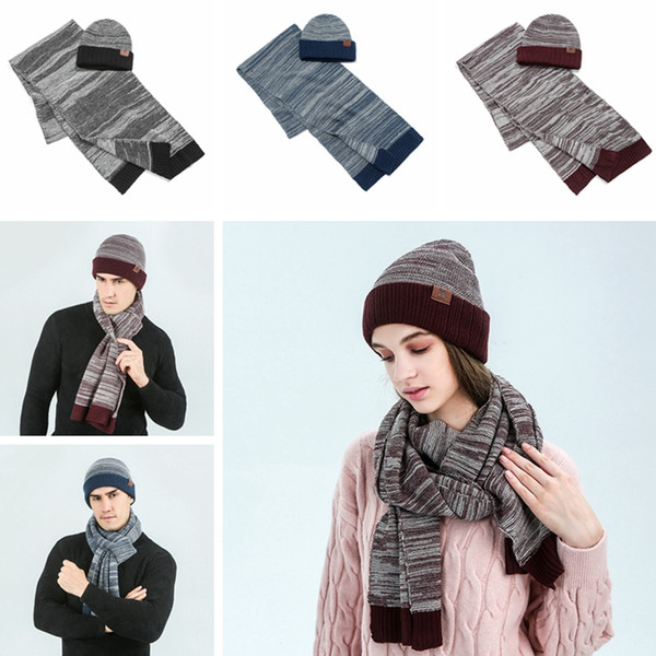 Soft Knit Hat Scarf Sets Fashion Women Men Winter Crochet Beanie Hats Outdoor Warm Knitted Scarf Ski Caps TTA1890-1