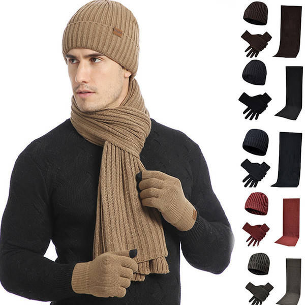 best selling 2019 products Unisex Knitted Scarf Beanie Hat and Gloves Set Stretch Hat Scarf and Mitten Set support dropshipping