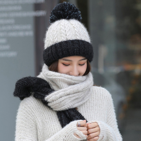 HT2687 Women Winter Hat Scarf Set Thick Warm Women Winter Accessories Lady Knitted Hat and Scarf Female Beanies Set