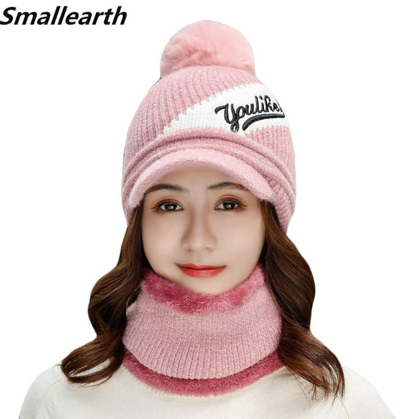 2019 Winter Women Hats Scarf Set Fashion Brand Hat Scarf 2pcs Set Girl Warm Beanies Hat Ring Winter Plush Knitted Cap Sets