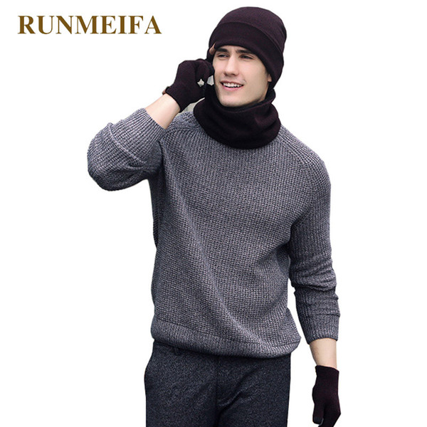 RUNMEIFA New Fashion Scarf,Hat & Glove Sets For Man Solid Warm Sets Student Acrylic Warm Winter Three-piece Free Shipping