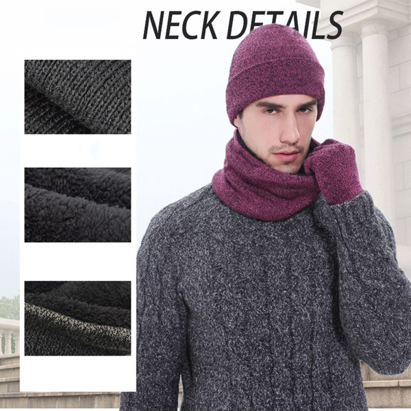 Hot 3-Piece Set Adult Mens Knitted Hat Gloves Scarf Sets 2019 Fashion Winter Thick Warming Solid Color Clothing Accessories