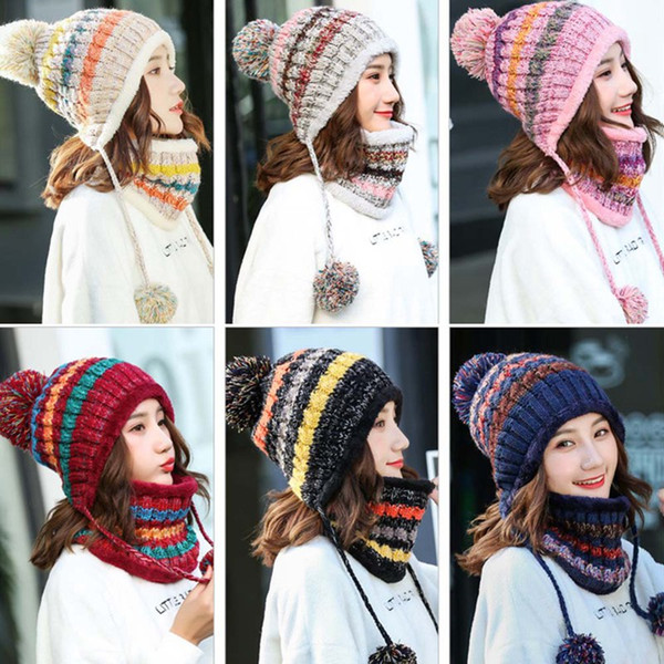 6 color two-piece hat bib female winter wild plus velvet warm autumn and winter ladies sweet cute knitted wool hat