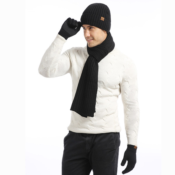 Winter Beanie Hat For Men Women Scarf Warm Hat Gloves Set Male Female Hat Set 3 Pcs Skullies Beanies