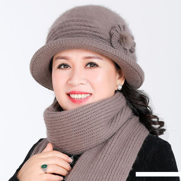 Women Fur Knitted Hat Scarf Set Mom Lady Casual Hats Winter Thick Plus Velvet Hat Scarf Set for Women Cap Scarves 2pcs