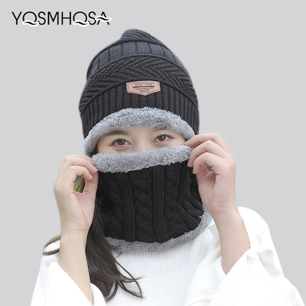 Knitting Balaclava Hat Scarf Set for Men Women's Hat Caps Knitted Warm Beanies Hats Ring Scarf Set Female Winter Sets WS019