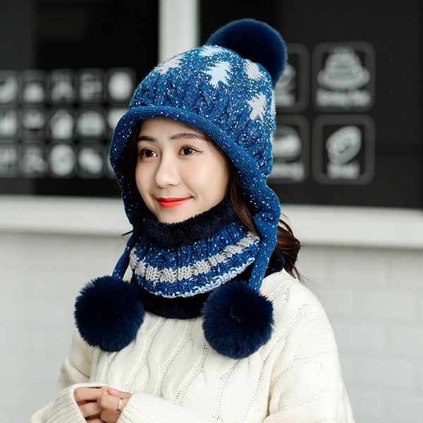 Korean version of autumn and winter plus velvet thickening wool scarf scarf two sets of women fashion tramp knitwear wholesale