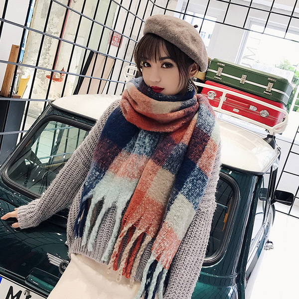 2018 Winter Scarf Women's Soft Cashmere Wool Scarf Women's Wool Poncho Echarpes Winter Hat Gloves Set