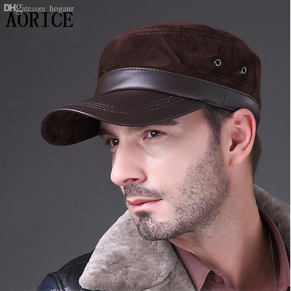 Wholesale-HL026 New lambskin sheep skin in Russia genuine leather Grin suede genuine hat baseball cap