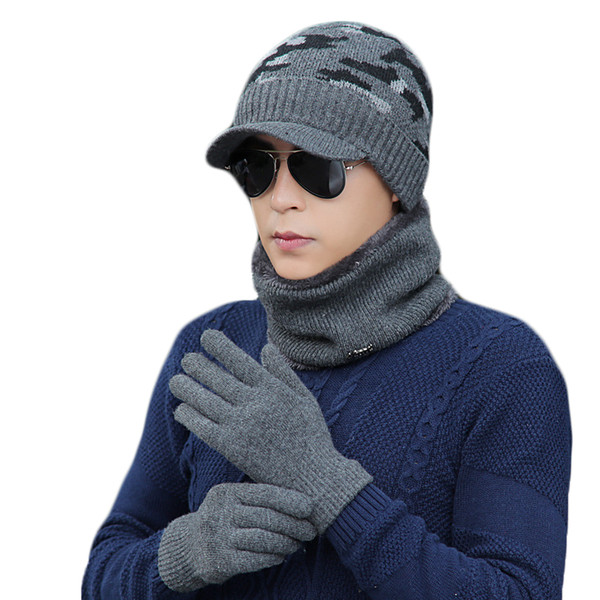 3pcs Set Knitted Plush Hat Gloves Scarf Set For Men Women Winter Fashion Outdoor Warm Casual Unisex Cap Scarves Gloves Sets Gift