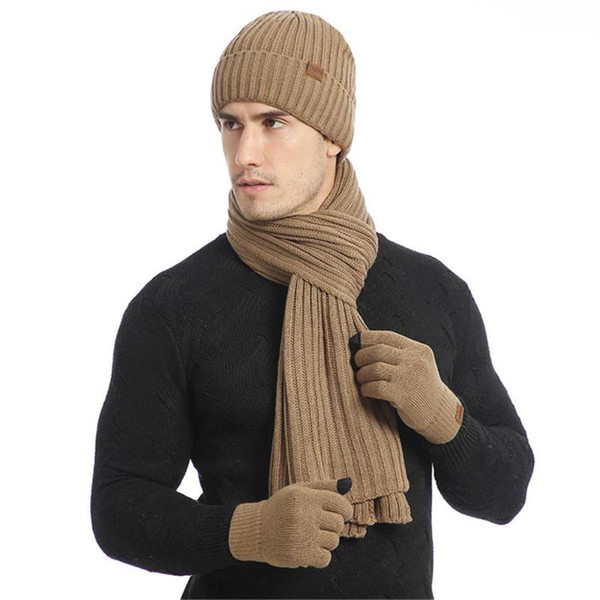 Winter Unisex Knitted Hat + Scarf + Gloves Set Beanie Hat and Set Stretch Scarf and Mitten Of For Women