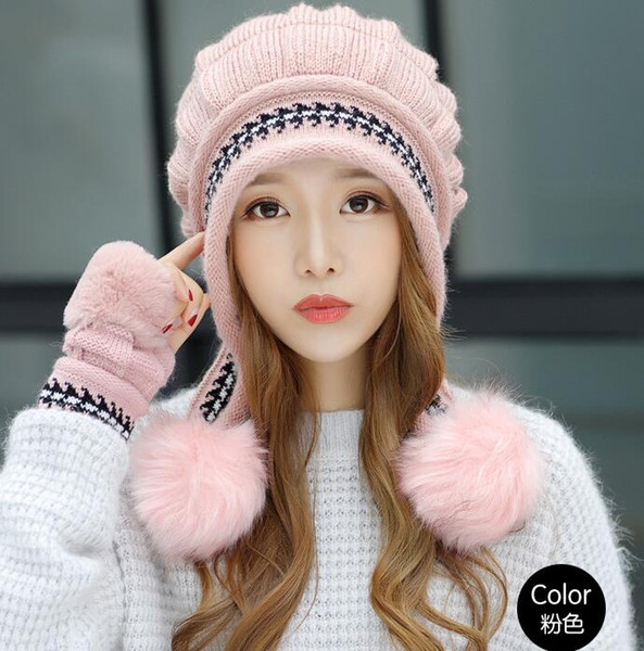 women Woollen hat gloves knitted hat female winter gloves female winter Korean version joba students cap