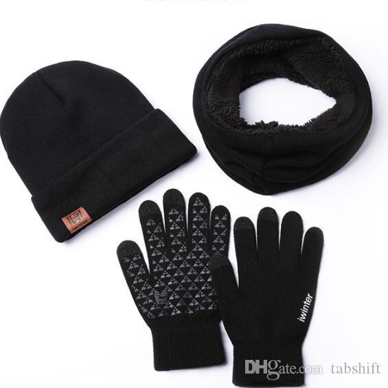 autumn and winter hat, scarf gloves knitted three-piece suit wool and wool for men and women to keep warm