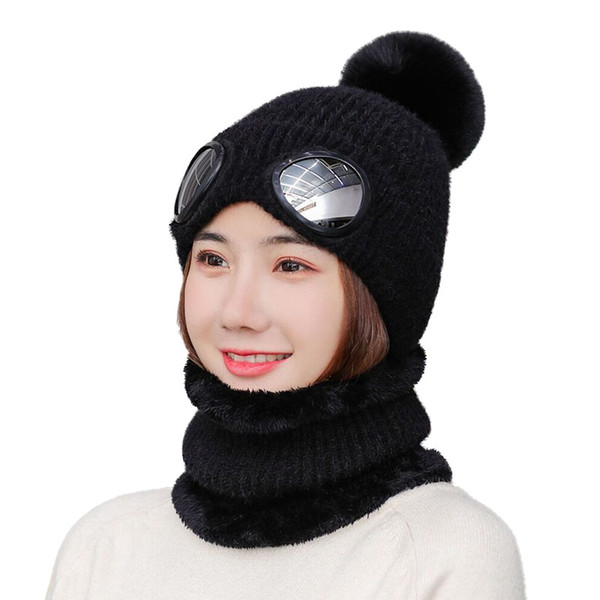 New Fashion Women Ladies Knitted Wool Scarf and Beanie Hat Pom Cap Set Warm Winter Scarf Sets Black Pink Khaki Red