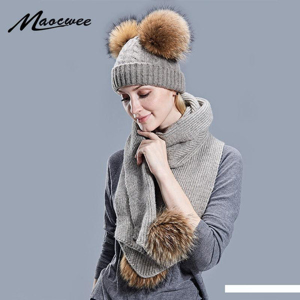 Fashion Knitted Scarf And Hat Set Winter Warm Wool Hats Scarves Suit Crochet Cap Beanie Women's Scarves Skullies