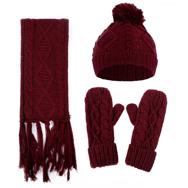 Artificial Woolen Casual Warm Hat Winter Windproof Set Knitted Scarf AND Gloves