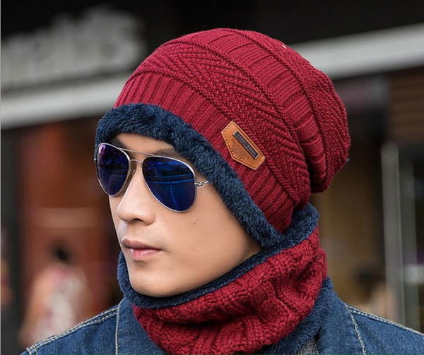 hats designer hat 11 colors Autumn and winter hat mens hats knit wool cap plus velvet thickening cap [hat + collar] sets NE-cap4