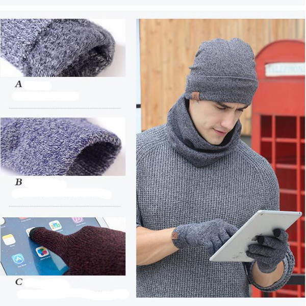 Wholesale- Men's women's autumn winter European American popular Couple lover youth multi-piece knitted sweater hat scarf gloves three-piece