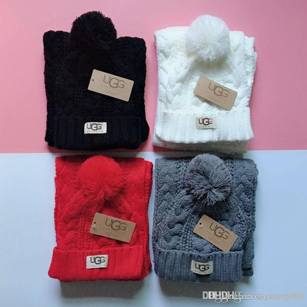 2019 Winter Australia Beanies Scarf Set Hats pom pom Beanie Knitted hat Casual wool warm Cap With letter Scarves For Men Women