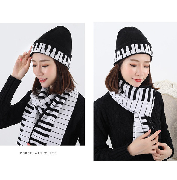 Free shipping fashion music notes piano jacquard warm knitted hat scarf sets 10sets/lot